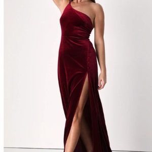 Lulus Burgundy Velvet One-Shoulder Maxi Dress